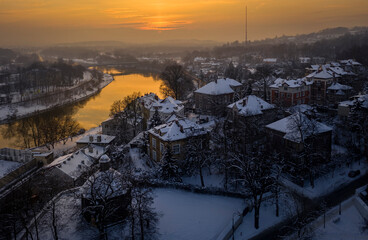 Aerial view of Salwator in Krakow at winter afternoon - obrazy, fototapety, plakaty