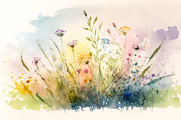 spring pastel floral flower meadow background generative ai 