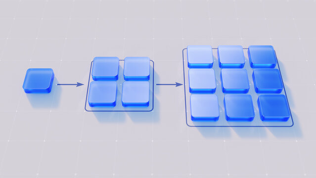 Workflow, business process concept. Block scheme - 3d rendering