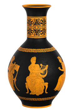 Antique ancient greek wine vase with meander pattern and ornament isolated on white background. 3d render
