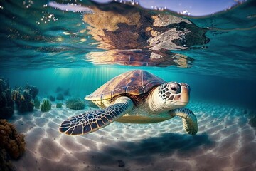 image, turtle in crystalline waters, ai generative