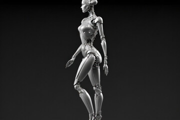 Fototapeta na wymiar Futuristic AI artificial intelligence android woman model profile, technology feminine 3D dark black background, ai.