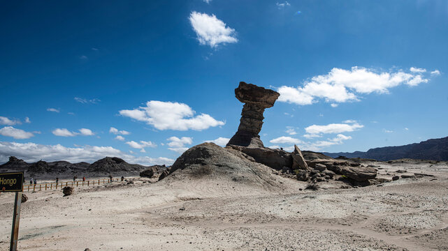 The Ischigualasto Provincial Park or Valle de la Luna, moon valley iIschigualasto Park  rock formation  el hongo and desert san juan argentina