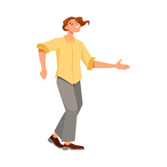 Happy Man Character Dancing Moving His Body Vector Illustration