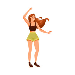 Happy Woman Character Dancing Moving Her Body Vector Illustration