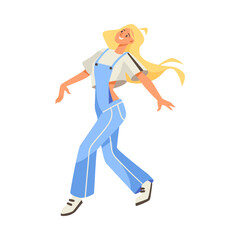 Fototapeta na wymiar Happy Woman Character Dancing Moving Her Body Vector Illustration
