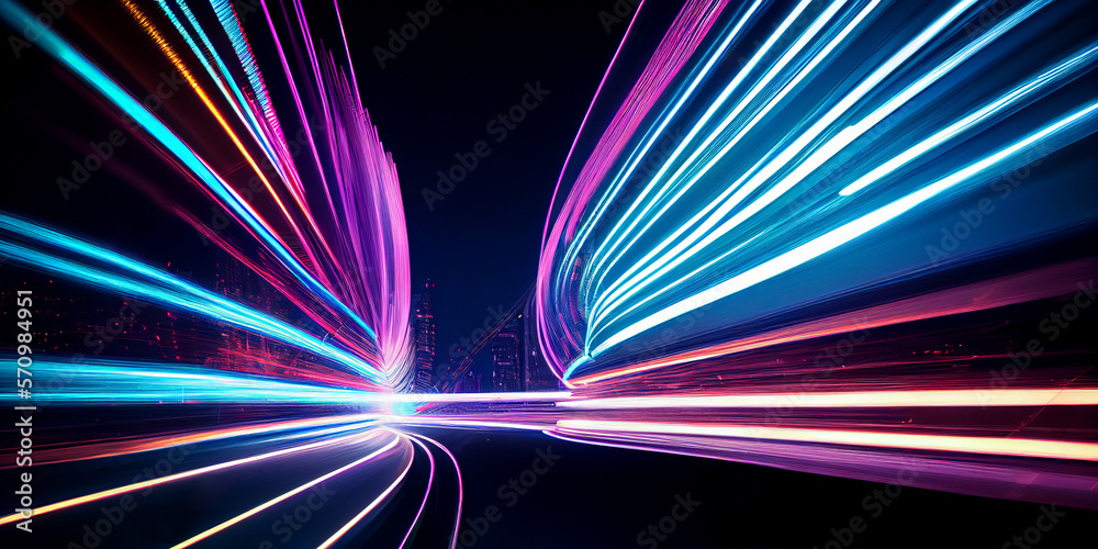 Wall mural abstract long exposure dynamic speed light trails background. generative ai