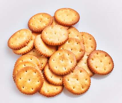 Delicious group of salty biscuits over isolated white background