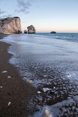 Rocks of Aphrodite in Cyprus at sunset

