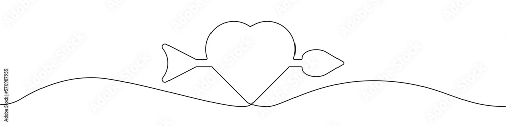 Poster arrow in heart icon line continuous drawing vector. one line arrow in heart icon vector background. 