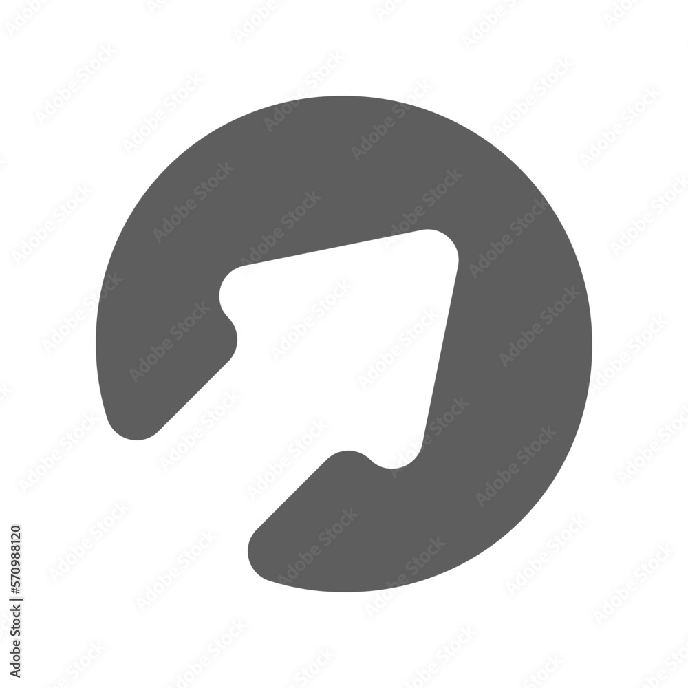 Poster White arrow in gray circle vector icon. Arrow pointing up and to the right vector. The arrow pointer is in the upper right corner.