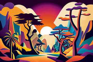 Campers on hike. pop_art style.