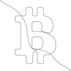 Bitcoin icon line continuous drawing vector. One line Bitcoin icon vector background. Bitcoin icon. Continuous outline of a crypto Bitcoin icon.
