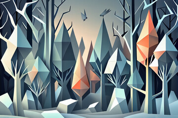 Fancy winter forest, cubism, geometry, modern art.