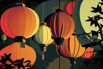 Chinese lanterns, pop art,  modern art.