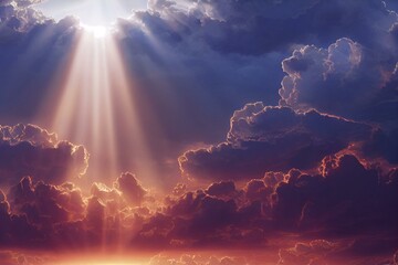 Jesus Christ In The Clouds With Brilliant Light - Ascension / End Of Time Concept. Generative AI