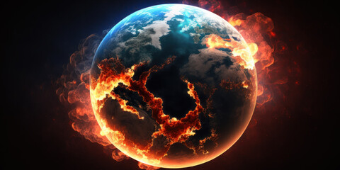 Planet Earth destruction, burning, natural disaster, Generative AI