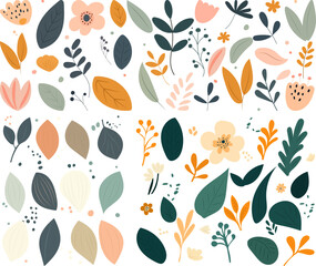 set of leaves and plants design isolated, icon, vector