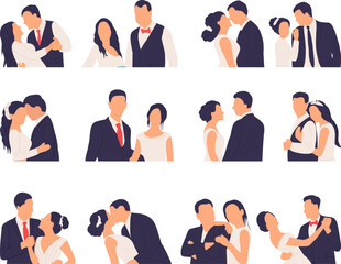 portrait of the bride and groom set on a white background isolated, vector