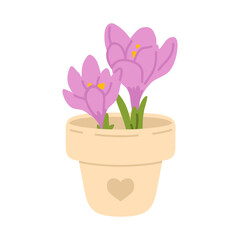 Vector illustration of cute doodle spring flower crocuses for digital stamp,greeting card,sticker,icon,design