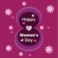 card with flowers Happy Women's Day paper cut design. International Women`s Day card, Beautiful happy women's day paper cut out