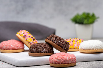 Sweet marshmallow biscuits on the table