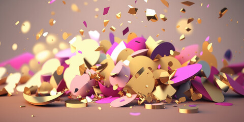 Golden and pink confetti with bokeh, Generative AI