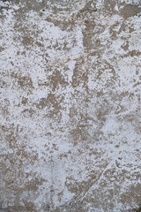 Old, gray concrete wall with peeling white paint.