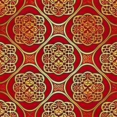 Chinese traditional festive patterns, geometric shapes, 3D, in red and gold