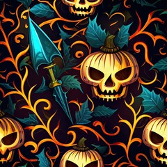 Vibrant and colorful patterns, geometric shapes, 3D, Halloween theme