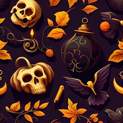 Vibrant and colorful patterns, geometric shapes, 3D, Halloween theme