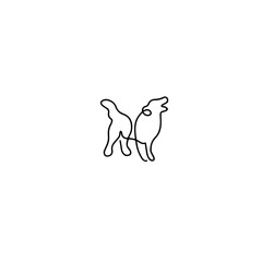 Line drawing barking dog tattoo. Vector illustration. Free single line drawing. Outline drawing of standing dog silhouette, one line continuous art. Dogs outline drawn.