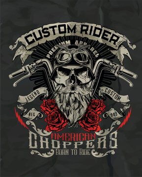 Vintage Biker Skull with Wings and Pistons Emblem
