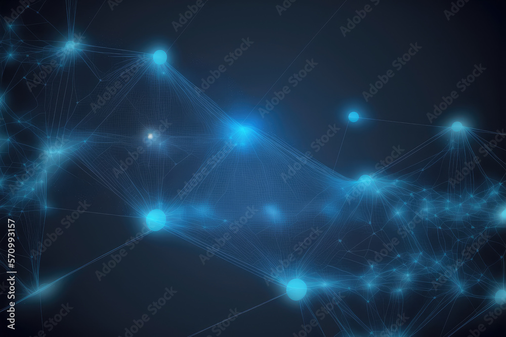 Poster blue technology abstract background of connection network. peculiar ai generative image.