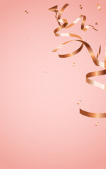 Gold Ribbon Happy Vector Pink Background. Festive