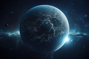 Blue planet in the middle of deep space. Generative AI