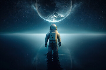 Astronaut looking at a planet. Generative AI