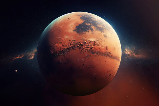 View from space of the planet Mars. Generative AI