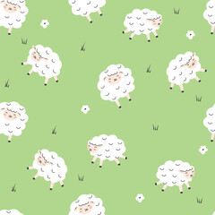 Seamless pattern with cute sleeping sheep. Perfect for kids apparel,fabric, textile, nursery decoration,wrapping paper