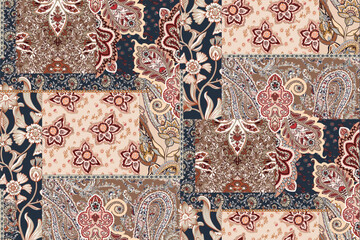 patchwork mosaic pattern with paisley and floral motifs. damask style pattern for textil and decoratio
