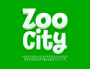 Vector creative concept Zoo City with modern playful Font. White artistic Alphabet Letters, Numbers and Symbols set