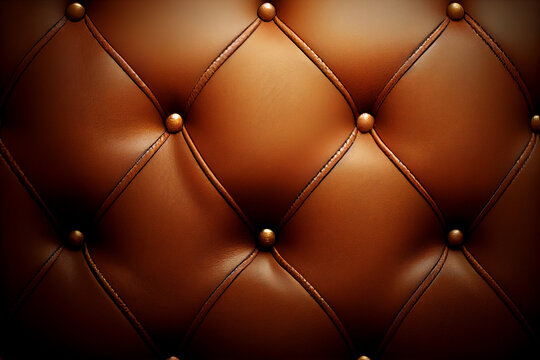 Brown leather upholstery with buttons, texture background. Generative AI