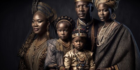 Glückliche afroamerikanische Familie, Vater, Mutter, Kind im Portrait, ai generativ