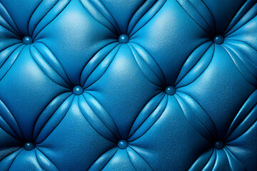 Blue leather upholstery with buttons, texture background. Generative AI