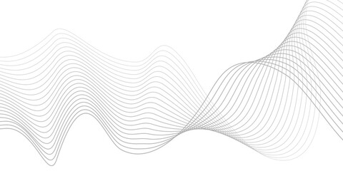 Undulate Grey Wave Swirl, frequency sound wave, twisted curve lines with blend effect. Technology, data science, geometric border. Isolated on white background. Vector illustration. - obrazy, fototapety, plakaty