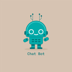Cute smiling funny robot chat bot. AI virtual online help assist. Virtual assistant. Voice support service. Online consultation. Customer support logo. Cartoon character. Vector illustration