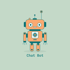 Cute smiling funny robot chat bot. AI virtual online help assist. Virtual assistant. Voice support service. Online consultation. Customer support logo. Cartoon character. Vector illustration