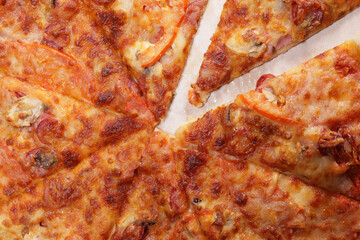 Delicious fresh sliced pizza closeup
