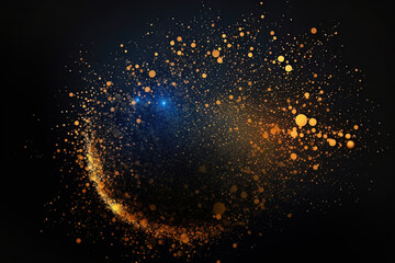 Obraz premium Magical neon background with bokeh and tiny particles, explosion and swirl of sparkles and confetti. Abstract dark background. AI
