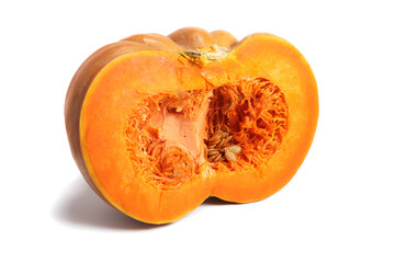 Cut in half orange ripe pumpkin isolated on white